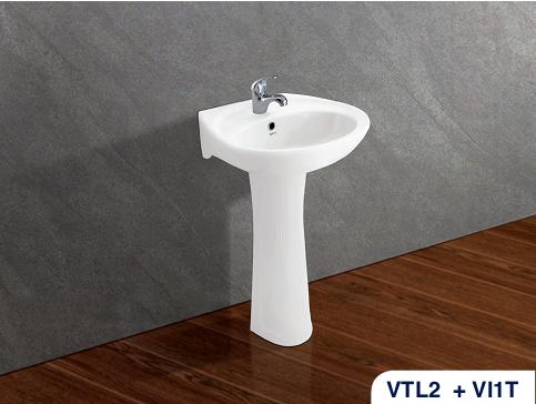 Chậu rửa lavabo treo tường Viglacera VTL2 và chân VI1T