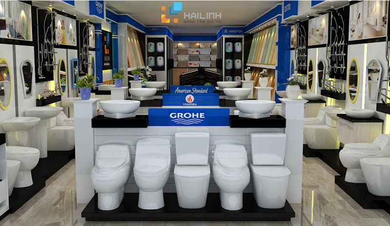 Tổng thể mặt bằng showroom thiết bị vệ sinh mới của Hải Linh