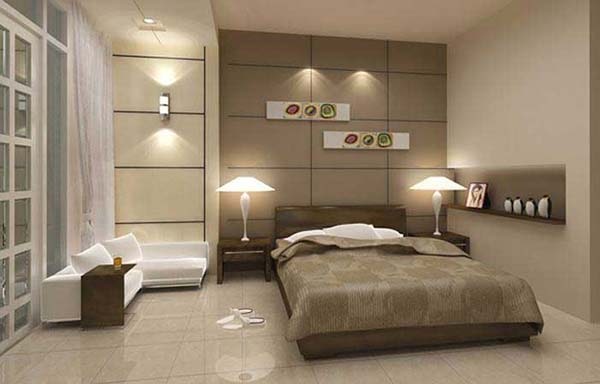 Phòng ngủ tạo cảm giác dễ chịu, thư thái và ngủ sâu với gạch ốp lát màu ấm